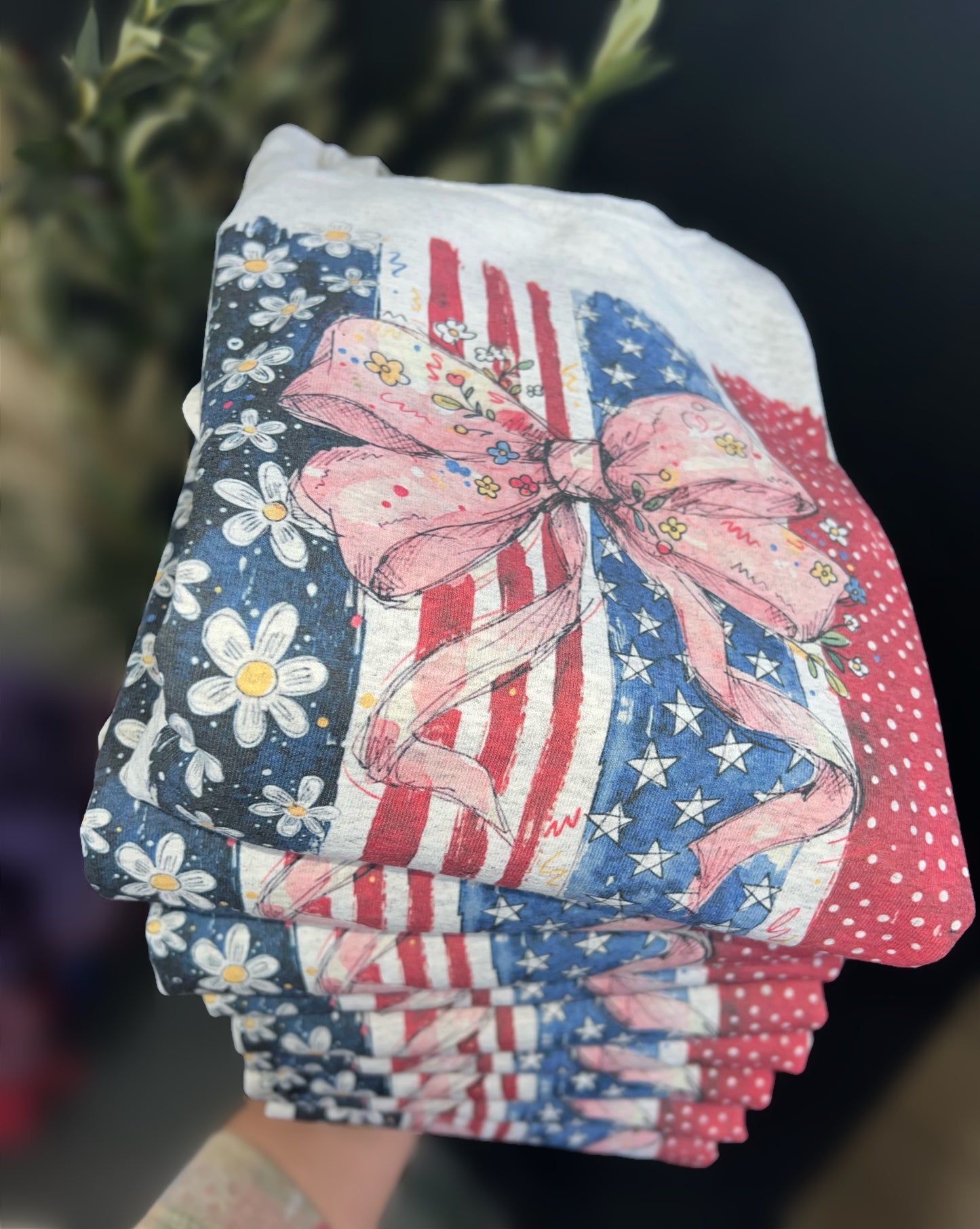 Floral Coquette Patriotic Bow