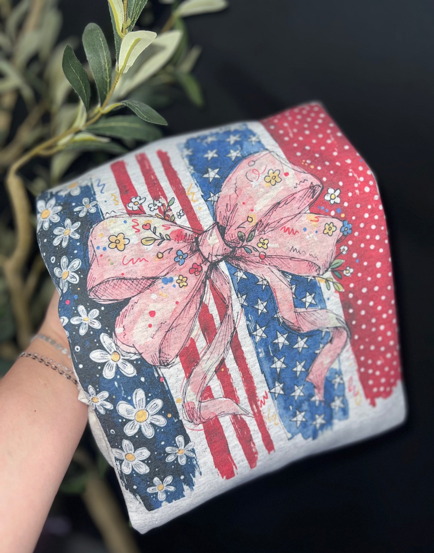 Floral Coquette Patriotic Bow
