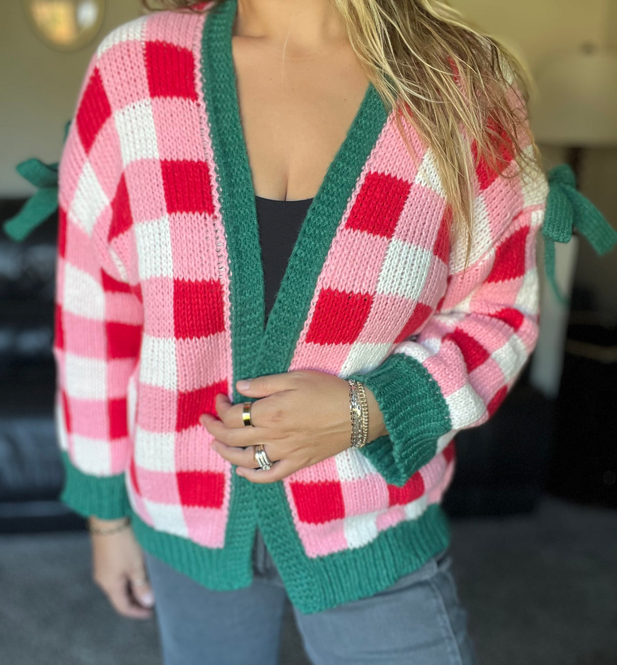 Checkered Bow Cardigan