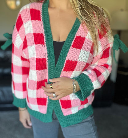 Checkered Bow Cardigan