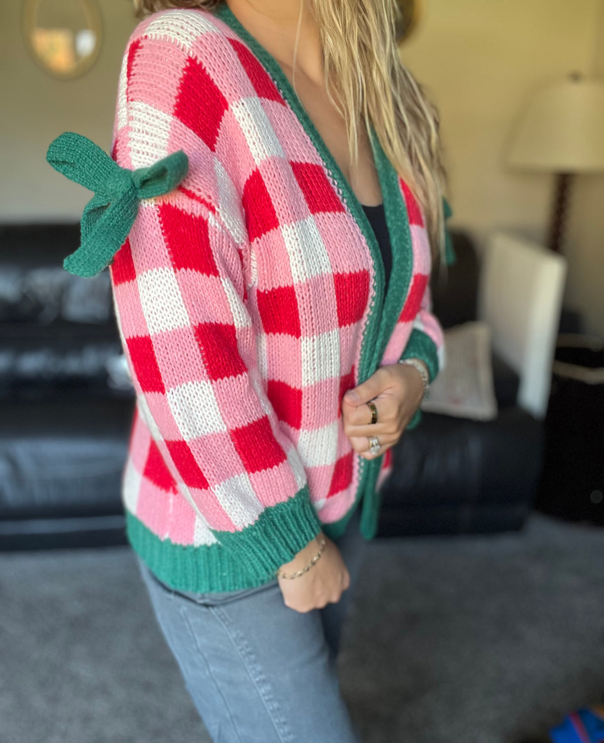 Checkered Bow Cardigan
