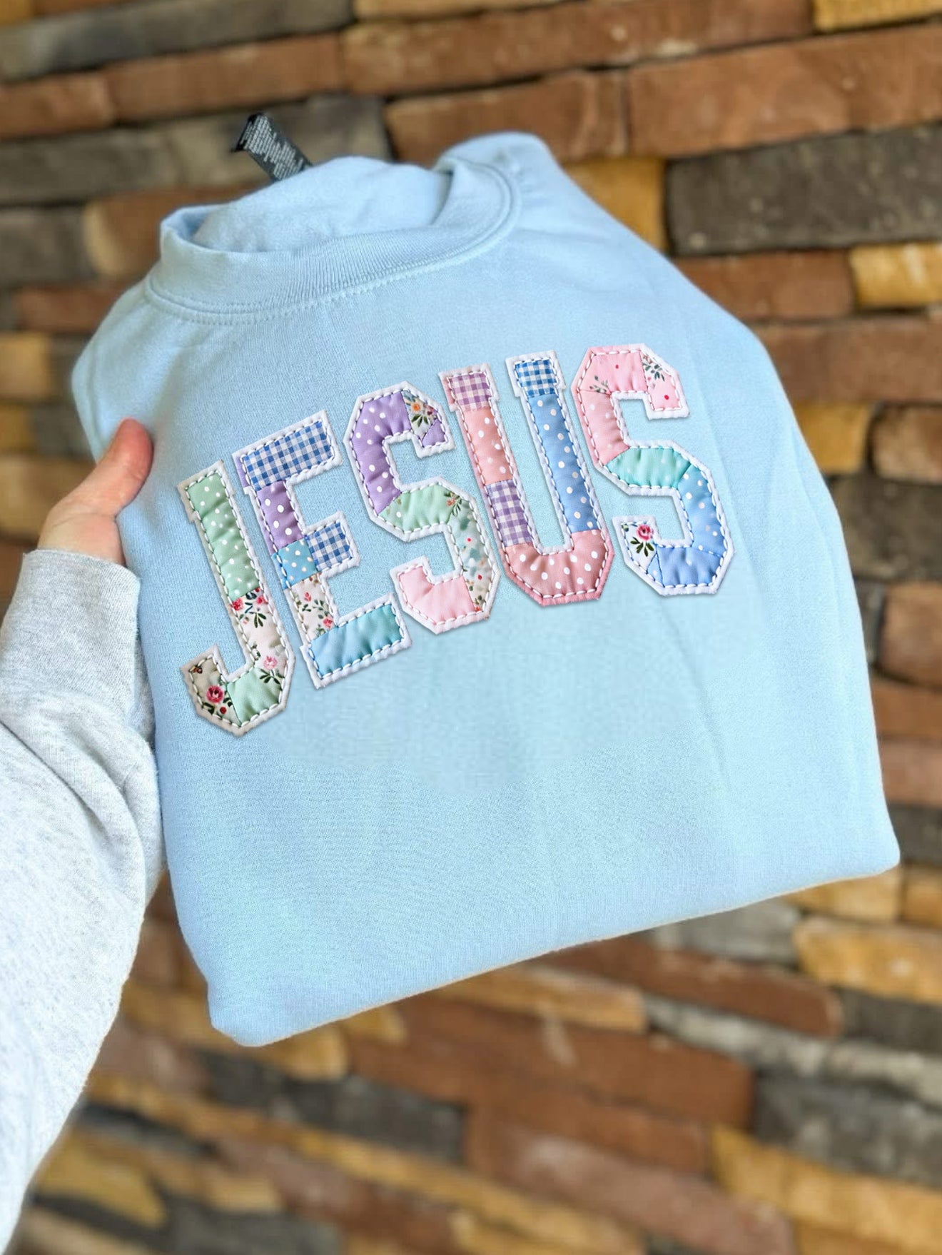 Jesus Faux Quilt Crewneck by Only Opal