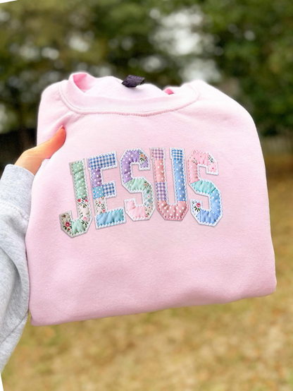 Jesus Faux Quilt Crewneck by Only Opal