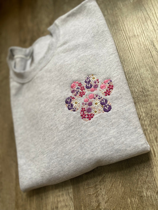 Floral Paw Print - Embroidered